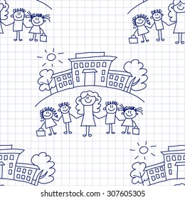 Seamless colorful vector pattern. Kids drawing style