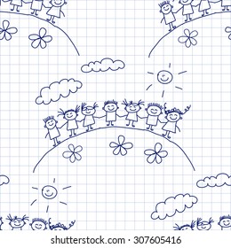 Seamless colorful vector pattern. Kids drawing style