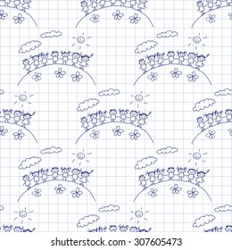 Seamless colorful vector pattern. Kids drawing style