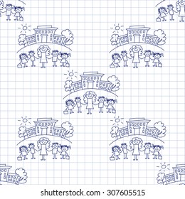 Seamless colorful vector pattern. Kids drawing style
