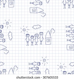 Seamless colorful vector pattern. Kids drawing style