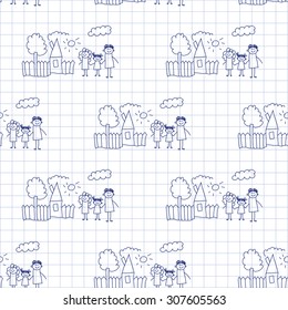 Seamless colorful vector pattern. Kids drawing style