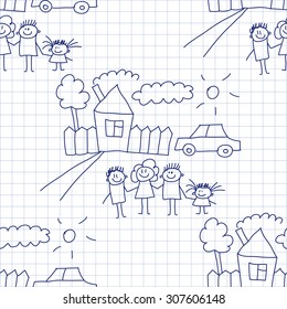 Seamless colorful vector pattern. Kids drawing style