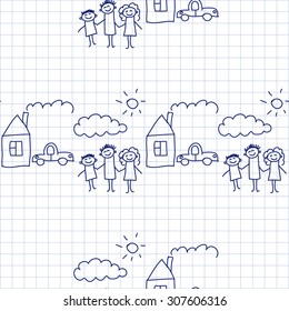 Seamless colorful vector pattern. Kids drawing style
