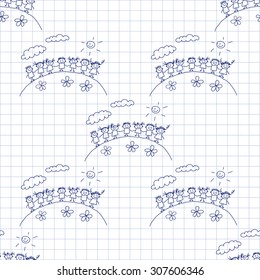 Seamless colorful vector pattern. Kids drawing style