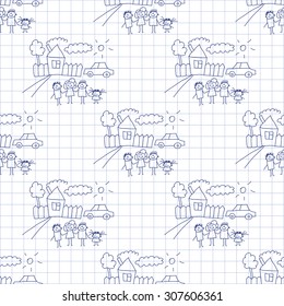 Seamless colorful vector pattern. Kids drawing style