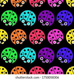 Seamless colorful vector pattern with ladybugs. 