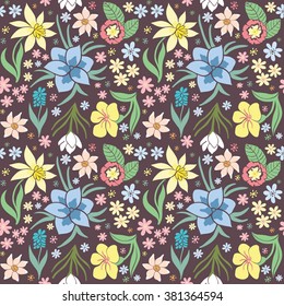 Seamless colorful vector pattern with spring flowers.Floral patten. Vector flowers pattern. Colorful floral background. Floral elements. Textile floral pattern. Spring background. 