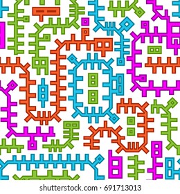 Seamless Colorful Vector Pattern in Techno Style. Modern Mix of Geometrical Shapes