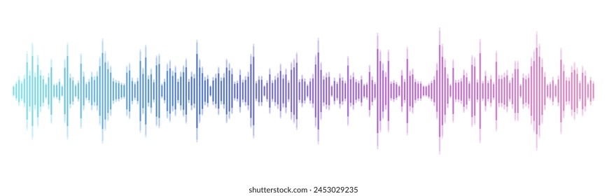 Las ondas sonoras de Vector coloridas fluyen aisladas sobre un fondo blanco. Patrón de forma de onda para música, dictáfono, podcast, mensaje de voz o fondo de redes sociales. Ilustración de frecuencia de música espectral