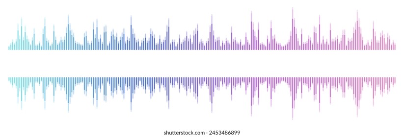 Seamless colorful vector sound waves flow isolated on a transparent background. Waveform pattern for music, dictaphone, podcast, voice message, or social media background. Spectral music frequency