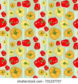 Seamless colorful vegetable pattern. Vector background with peppers. Patterned paper for scrapbook albums. Cover for cookbook.