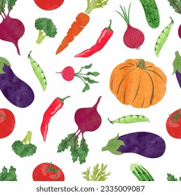 Seamless colorful vegetables pattern. Vector watercolor harvest illustration