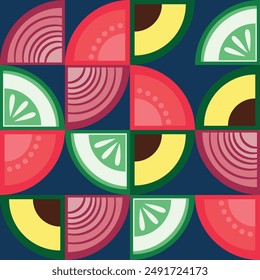 Vector de patrón de vegetales coloridos sin costuras. Ilustración moderna plana elegante. Dieta saludable.