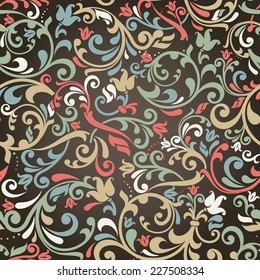 seamless colorful victorian pattern on dark background