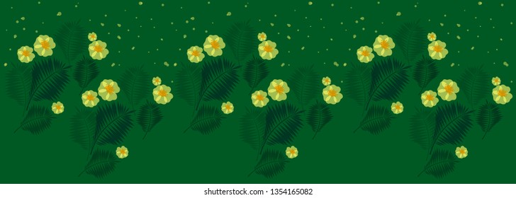 Seamless colorful wallpaper with branches of ferns with blossoms. Creative vector tropical pattern