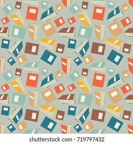 Seamless colorful wallpaper pattern. Abstract vector background with exercise books. Patterned paper for scrapbook albums