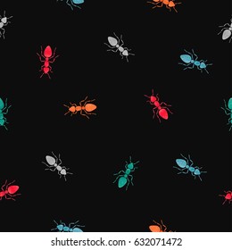 Seamless colorful watercolor ants pattern. Vector dark background.