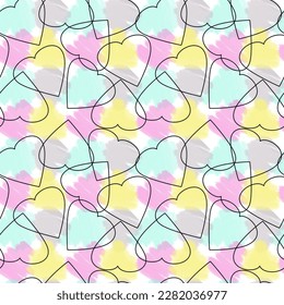 Seamless colorful watercolor painted hearts pattern. Valentine's day background. Vector illustration. Vector illustration