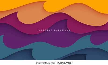 Fundo de camadas de corte de papel de padrão ondulado colorido contínuo