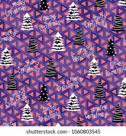 Seamless Colorful Xmas Tree Diagonal Purple Ultra Violet Pink Salmon Coral Triangles Background Vector Pattern