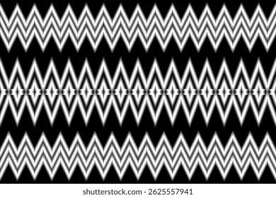 Un patrón de ikat en zigzag sin fisuras con vibrantes tonos rojos, verdes, amarillos, negros y blancos. Este diseño textil étnico tradicional presenta líneas afiladas y dentadas y un diseño geométrico audaz, perfecto