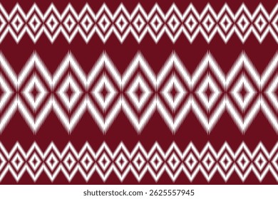 A seamless colorful zigzag ikat pattern with vibrant red, green, yellow, black, and white tones. This traditional ethnic textile design features sharp jagged lines and a bold geometric layout, perfect