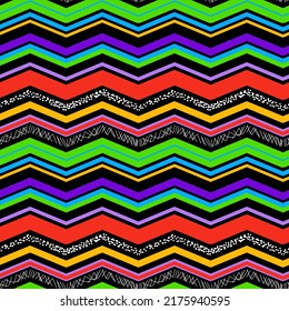 seamless colorful zigzag pattern on black background
