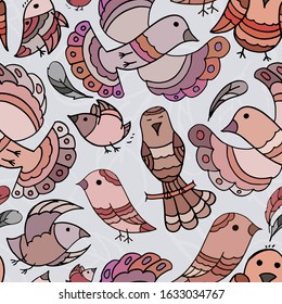 Seamless colorfull handdrawn birds patterns