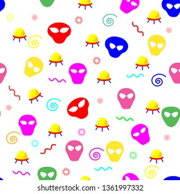 Seamless colorfull pattern, alien head. Vector illustration