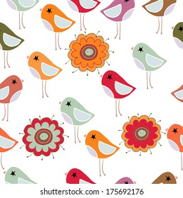 Seamless colorfully birds on white background