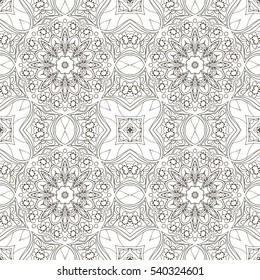 Seamless coloring Mandala. Seamless oriental pattern. Doodle drawing. Hand drawing. Snowflake, floral motifs