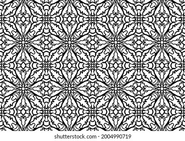 Seamless coloring tile with abstract floral ornaments in folk style, vector, pattern
