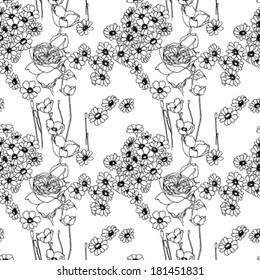 seamless Colorless flowers pattern, vector