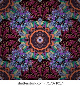 Seamless Colour Spring Theme seamless pattern Background. Flowers on black, blue and pink colors. Flat Flower Elements Design. Cute flower vector pattern.