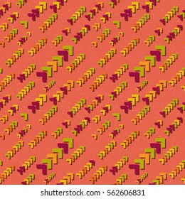 Seamless coloured decorative grunge pattern. Arrows on bright background. Vector illustration