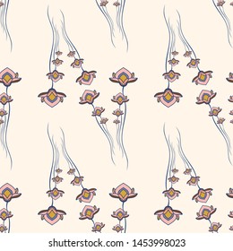 SEAMLESS COLOURED ORNATE PATTERN WITH LOTUS FLORAL ELEMENTS. VECTOR TEMPLATE FOR FABRIC, WALLPAPER, TILE, WRAPPING, COVERS AND CARPETS.