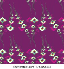 SEAMLESS COLOURED ORNATE PATTERN WITH VIBRANT LOTUS FLORAL ELEMENTS. VECTOR TEMPLATE FOR FABRIC, WALLPAPER, TILE, WRAPPING, COVERS AND CARPETS.
