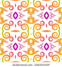 Seamless colourful batik ethnic dayak borneo pattern with luxurious line art for garment or textile 