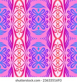 Seamless colourful batik ethnic dayak borneo pattern with luxurious line art for garment or textile 