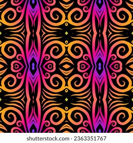 Seamless colourful batik ethnic dayak borneo pattern with luxurious line art for garment or textile 