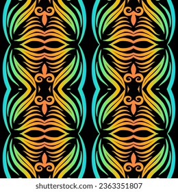 Seamless colourful batik ethnic dayak borneo pattern with luxurious line art for garment or textile 
