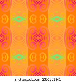 Seamless colourful batik ethnic dayak borneo pattern with luxurious line art for garment or textile 