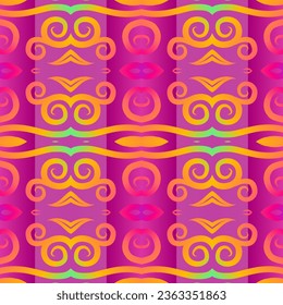 Seamless colourful batik ethnic dayak borneo pattern with luxurious line art for garment or textile 
