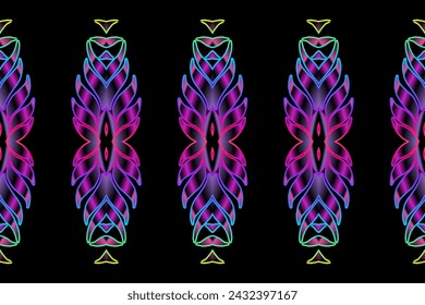 Seamless colourful batik ethnic dayak borneo line art pattern for aesthetic background or garment textile