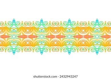 Seamless colourful batik ethnic dayak borneo line art pattern for aesthetic background or garment textile