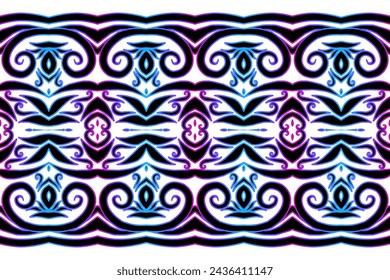 Seamless colourful batik ethnic dayak borneo line art pattern for aesthetic background or garment textile