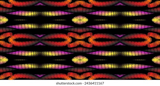 Patrón de arte de línea de color sin costuras de batik étnico dayak borneo para el fondo estético o la ropa textil