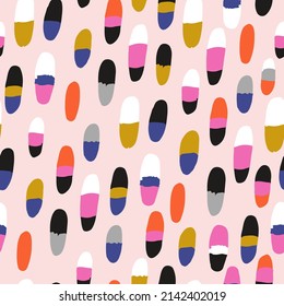 Seamless colourful brush drawn ovals. Artistic colourful circles pink texture. Vector illustration