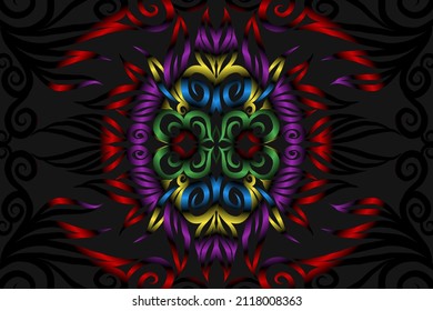seamless colourful caleidoscope gradient flower art pattern of indonesian traditional tenun batik ethnic dayak ornament for wallpaper ads background sticker or clothing
